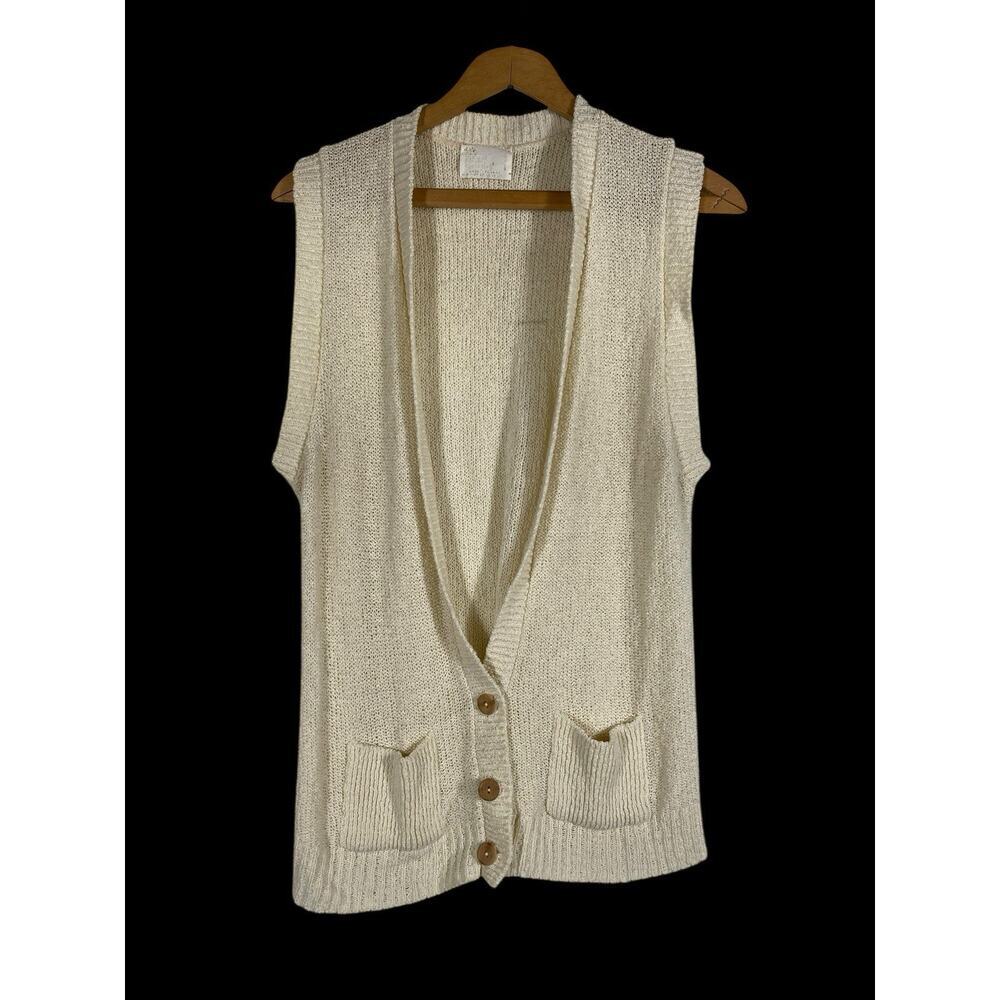 Its Pure Gould Sweater Vest Size Medium Ivory White Button Old Money Coastal VTG - Picture 1 of 12